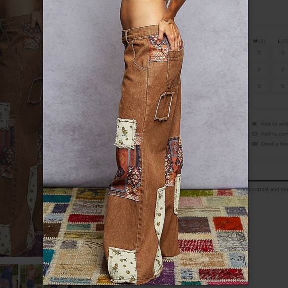 POL “ BRINLEY 2 “ POL Roomy Fit Pants in Denim with Patchwork Detail 53 - Picture 2 of 6